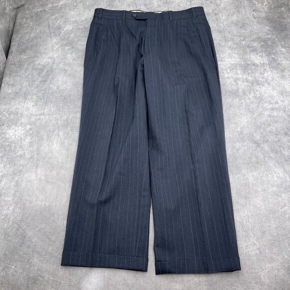 Macys Design Studio Suit Men 44 35Wx28L Gray Stripe Classic‎ Career Wool USA - Picture 12 of 16